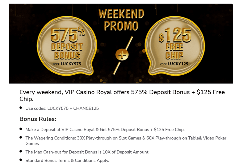 VIP CASINO ROYALE WEEKEND PROMO