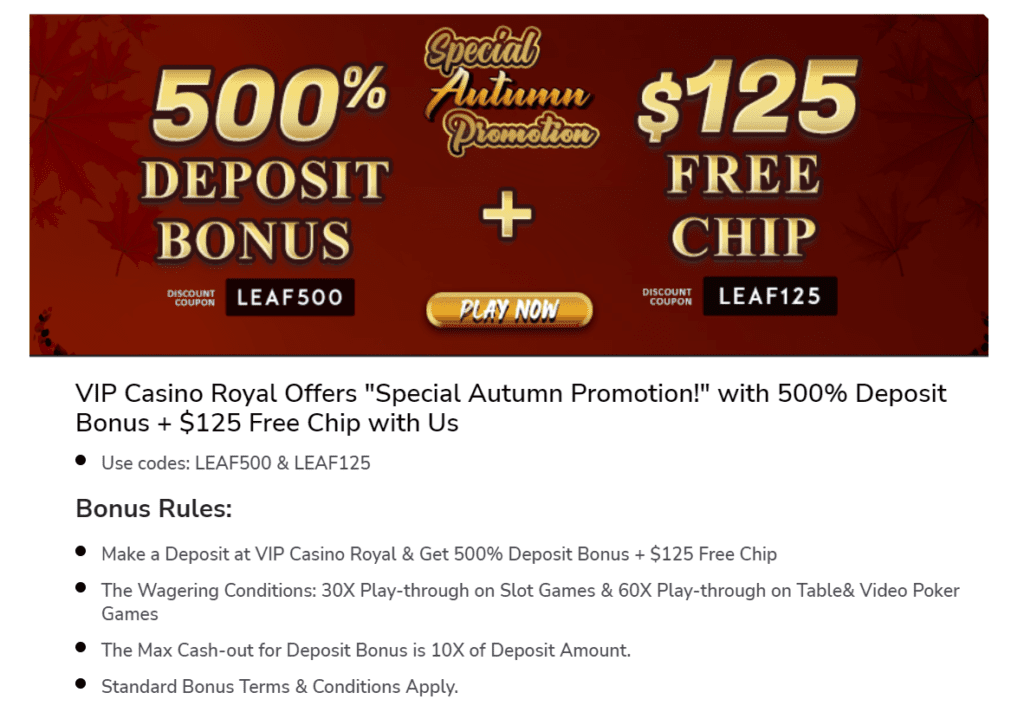 VIP CASINO SPECIAL AUTUMN PROMOTION