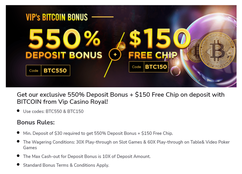 ROYAL VIP CASINO BITCOIN BONUS