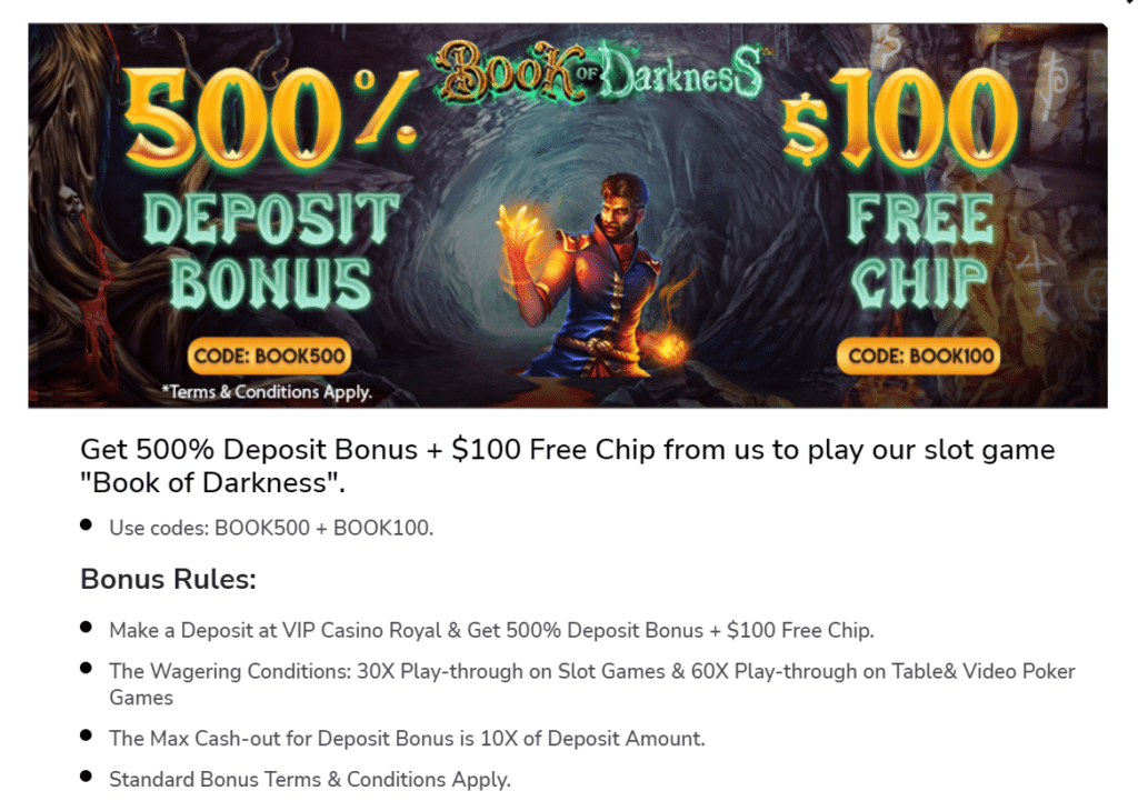 BOOK OF DARKNESS BONUS VIP CASINO ROAYLE