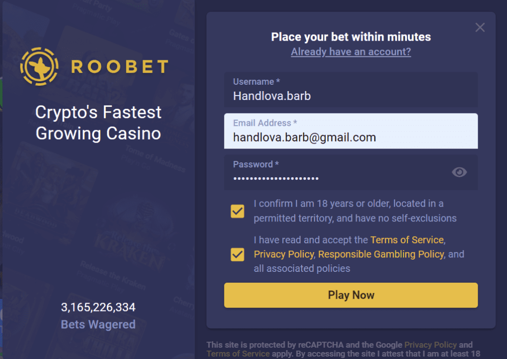 Roobet casino sign up